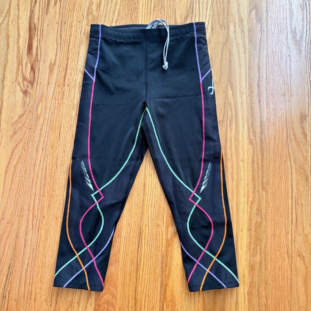 CWX STABILYX Black Multicolor Compression Leggings 3/4 Length Womens Size Large
